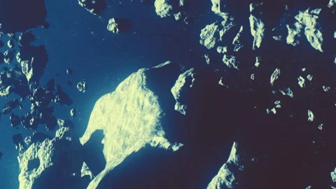 Space view of asteroids floating in the dark expanse of the universe Stock Footage 343946776