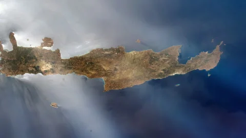 Space View of Crete and other Greek Islands and Aegean Sea Coastline 4K Stock Footage 333133325