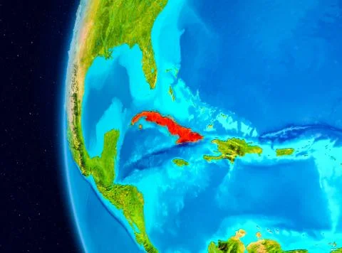 Space view of Cuba in red Illustrazione stock