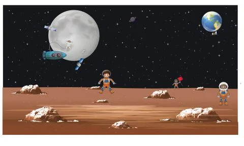 Space view from different planet Stock Illustration