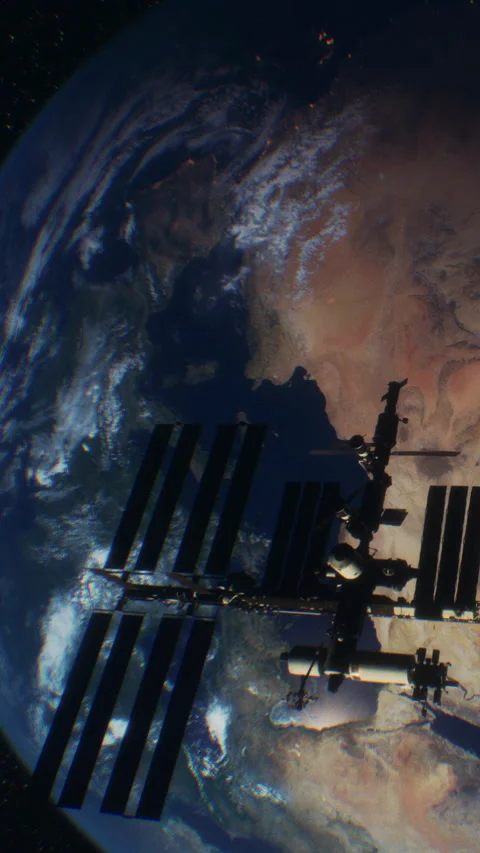 Space view of Earth and International Space Station in orbit Stock Footage 344963420