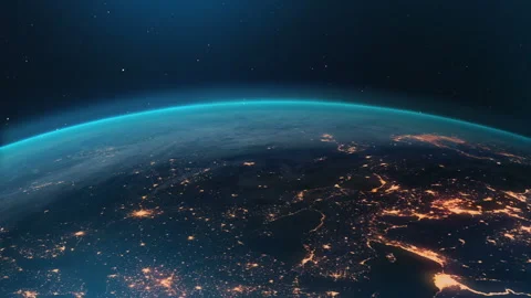 Space view of the Earth with cloud formation. Stars, nebula dark background Stock Footage 157206013