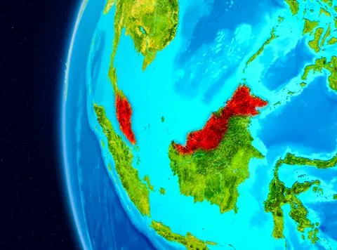 Space view of Malaysia in red Illustrazione stock