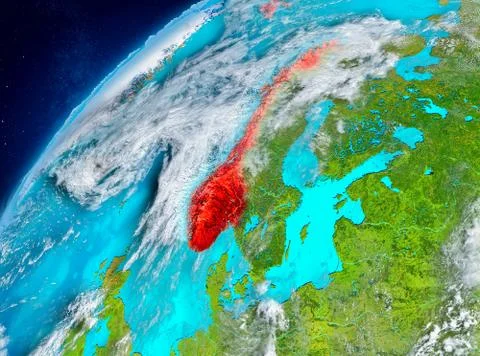 Space view of Norway in red Stock Illustration