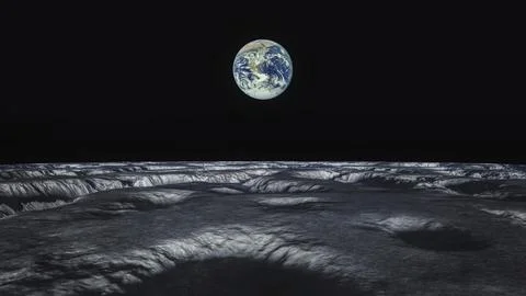 A space view to our planet earth from moon 3d illustration done with NASA Ilustração Stock
