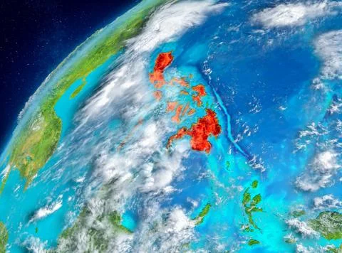 Space view of Philippines in red Illustrazione stock