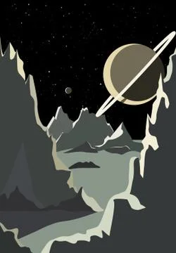 Space, view from the planet retro drawing Stock Illustration