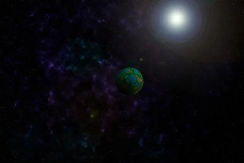 Space view of the starry sky with nebula and planets. Stock Photos
