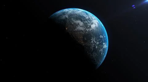 Space view of the sun rising on planet Earth, going from night to day with cloud Stock Illustration