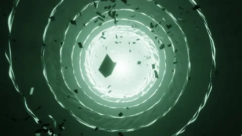 Space vortex tunnel with broken debris floating into the void. Vídeo Stock 134514315