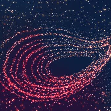 Space Vortex Vector Background. Black Hole From Flying Glowing Particles Illustrazione stock