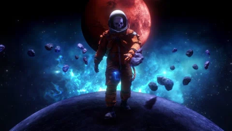 Space Walking Skull Astronaut Stock Footage 272927572