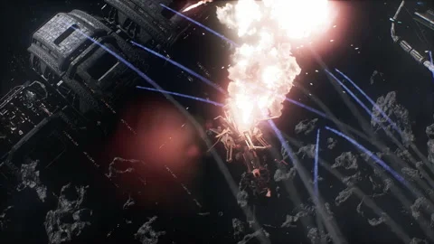 Space war battle over mining asteroids industry as superpowers  01 Stock Footage 220043650