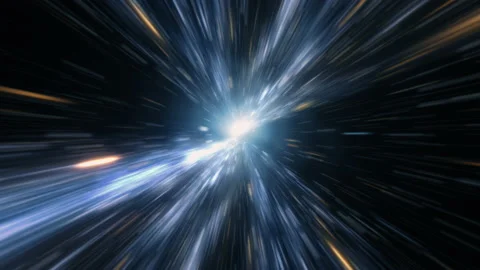 Space warp blue light hyper jump into another galaxy background Stock Footage 159980741