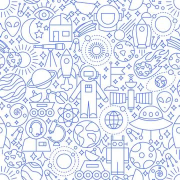 Space White Line Seamless Pattern 库存插图