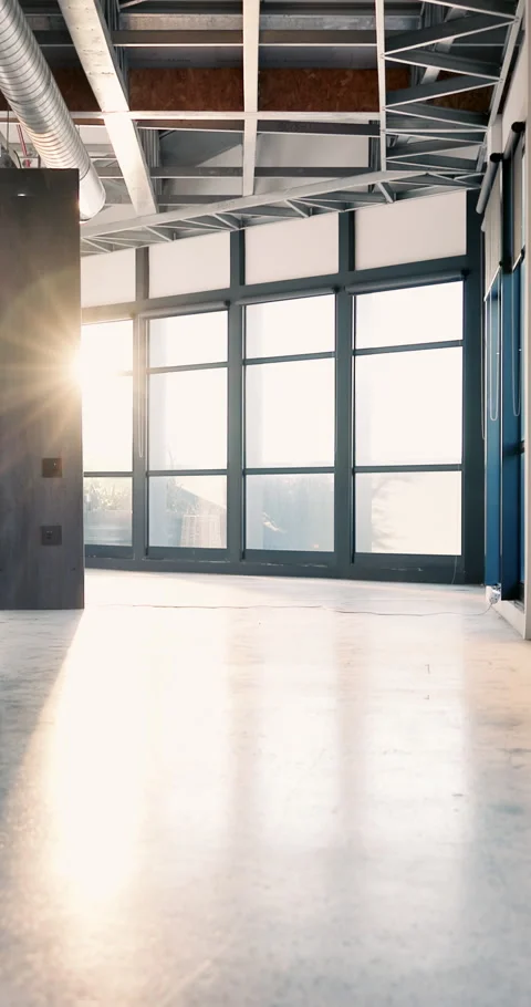 Space, window and vacant office with interior for empty room, real estate and Stock Footage 340813158