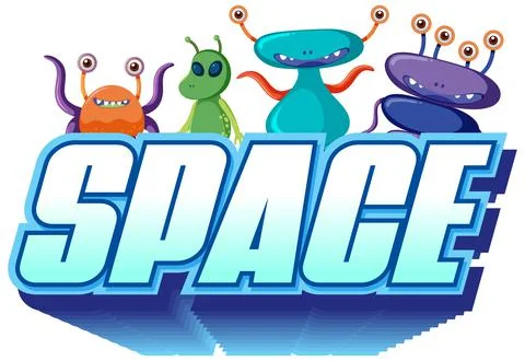 Space word design with alien cartoon character Stock Illustration