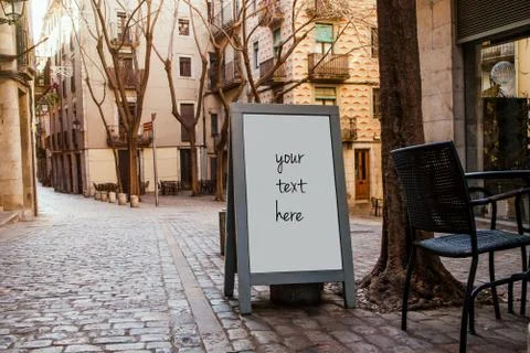 Space to write a Menu on a restaurant chalkboard of european city, Your text Stock Photos