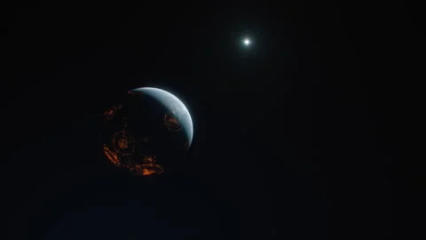 A spacecraft approaching an alien planet deep in dark space Stock-Footage 240430549
