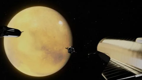 Spacecraft Approaching Mars for Exploration Mission Stock Footage 304572241