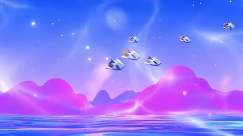 Spacecraft Armada Over Alien Waters: A Bold Sci-Fi Animated Landscape with Unex Stock-Footage 307001953