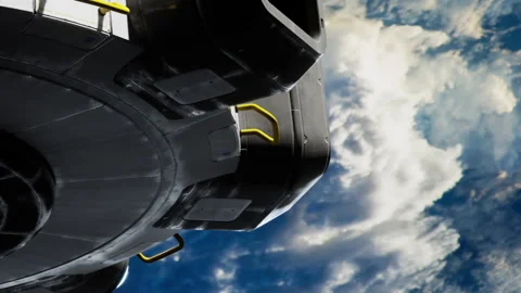 Spacecraft captured above Earth with clouds in view Stock Footage 344117625