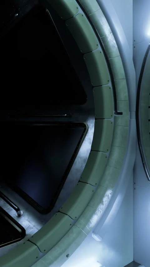 Spacecraft docking port at a space station with advanced technology in use Stock Footage 332213137