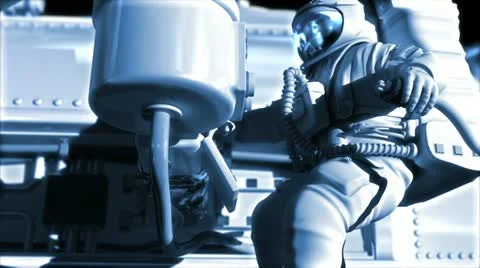 Spacecraft on earth's orbit. astronaut working in open space. Stock Footage 11357596