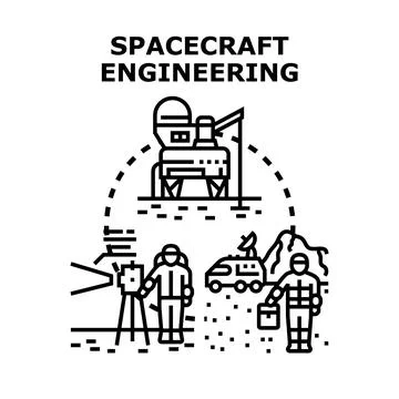 Spacecraft engineering and cosmic exploration mission analyzing alien planet Ilustración de archivo