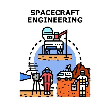Spacecraft engineering and cosmic exploration mission analyzing alien planet Ilustración de archivo