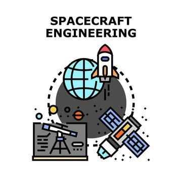 Spacecraft engineering design developing aerospace missions Stock Illustration