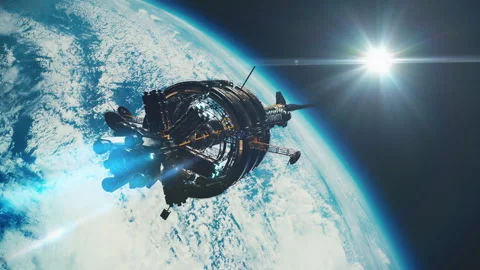 SPACECRAFT FLYING IN SPACE TO THE EARTH Vidéo 136727884