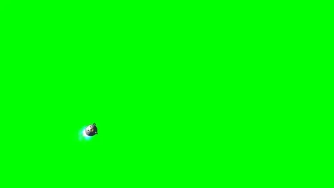 Spacecraft Flying Upward with Fire Thruster on Green Screen Stock Footage 340676726