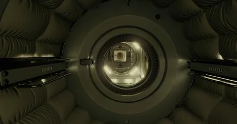 Spacecraft interior showcasing advanced technology and design features Stock Illustration