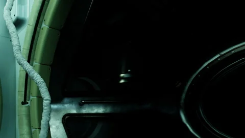 Spacecraft interior with a view of docking area in the dark Stock Footage 344554648