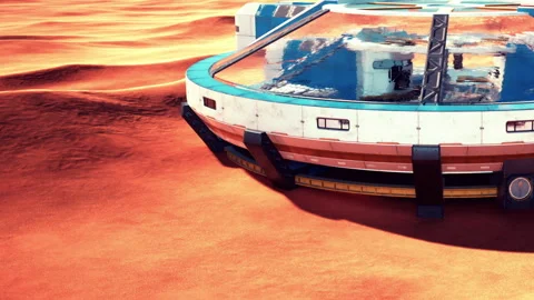Spacecraft landing on a red planet surface with reflections visible Stock Footage 344317267