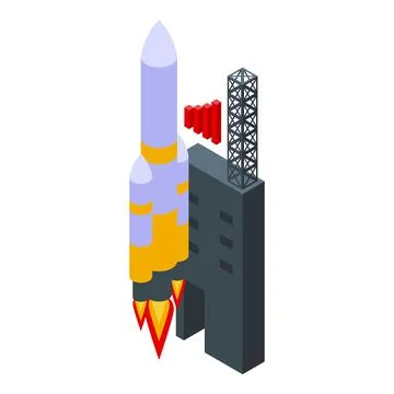 Spacecraft launch icon isometric vector. Rocket ship Stock Illustration