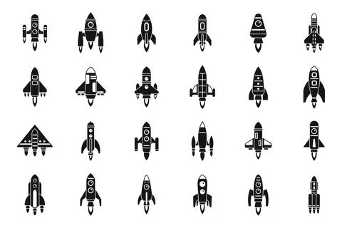 Spacecraft launch icons set simple vector. Rocket ship Stock Illustration