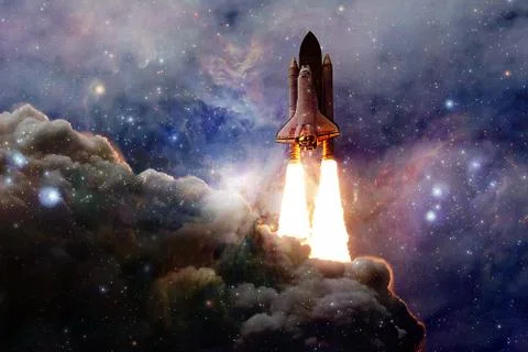 Spacecraft launch into space. Beauty of outer space. Stock Photos