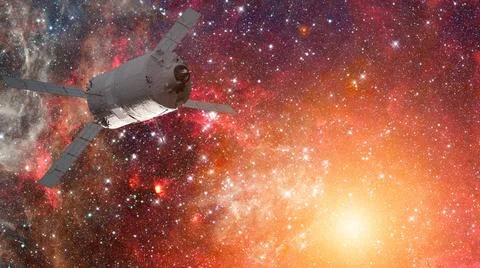 Spacecraft Launch Into Space. Elements of this image furnished by NASA. Sp... Foto stock