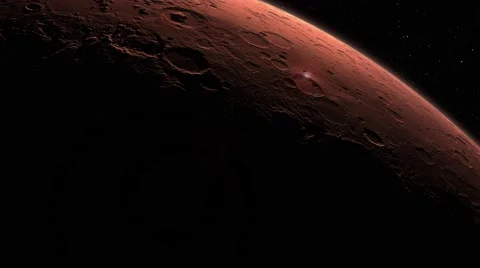 A spacecraft lifts off the surface of Mars (45 degree view). Stock-Footage 49015420