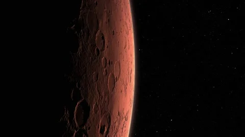 A spacecraft lifts off the surface of Mars (90 degree view). Stock Footage 49014789