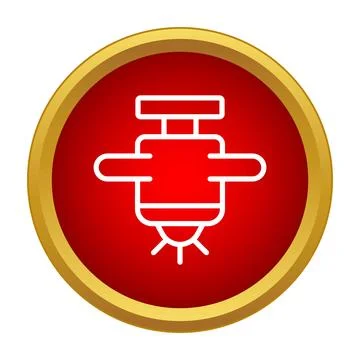 Spacecraft linear icon on a red circle with a golden border Stock Illustration