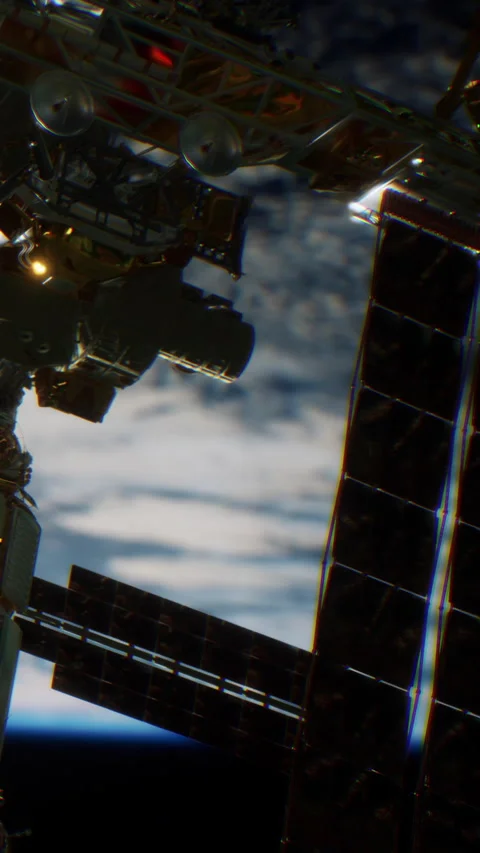 Spacecraft in low Earth orbit above the surface of the planet Stock Footage 344958517