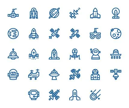 Spacecraft Modern Vector Collection with 28 Bold Line 256x256 Pixel Optimiz.. Stock Illustration