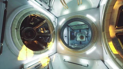 Spacecraft observation chamber with reflective surfaces and spacious design Stock Footage 342437249