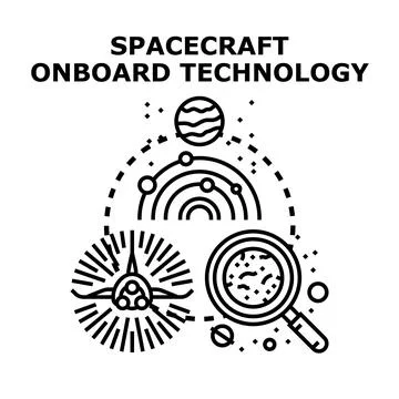 Spacecraft onboard technology for cosmic exploration and research Stock Illustration