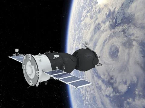 Spacecraft Orbiting Earth. 3D Illustration. Stock Illustration