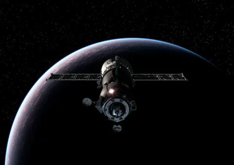 Spacecraft Orbiting Earth. 3D Illustration. Stock Illustration
