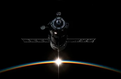Spacecraft Orbiting Earth. 3D Illustration. Stock Illustration